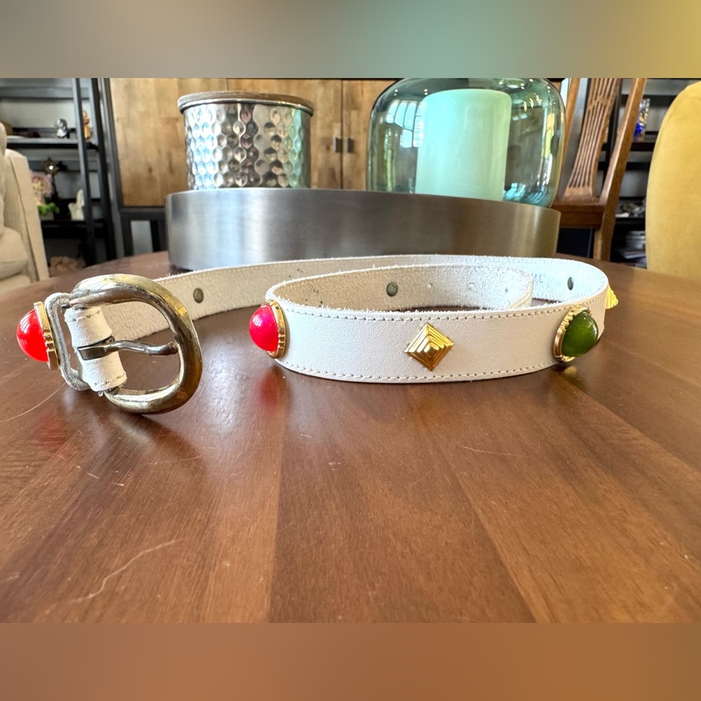 Vintage White Leather Belt with Colorful Accents - Picture 11 of 13